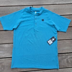 Rabbit Running Snap To It Waffle Knit Henley Short Sleeve Mens Sm Blue Moon NWT